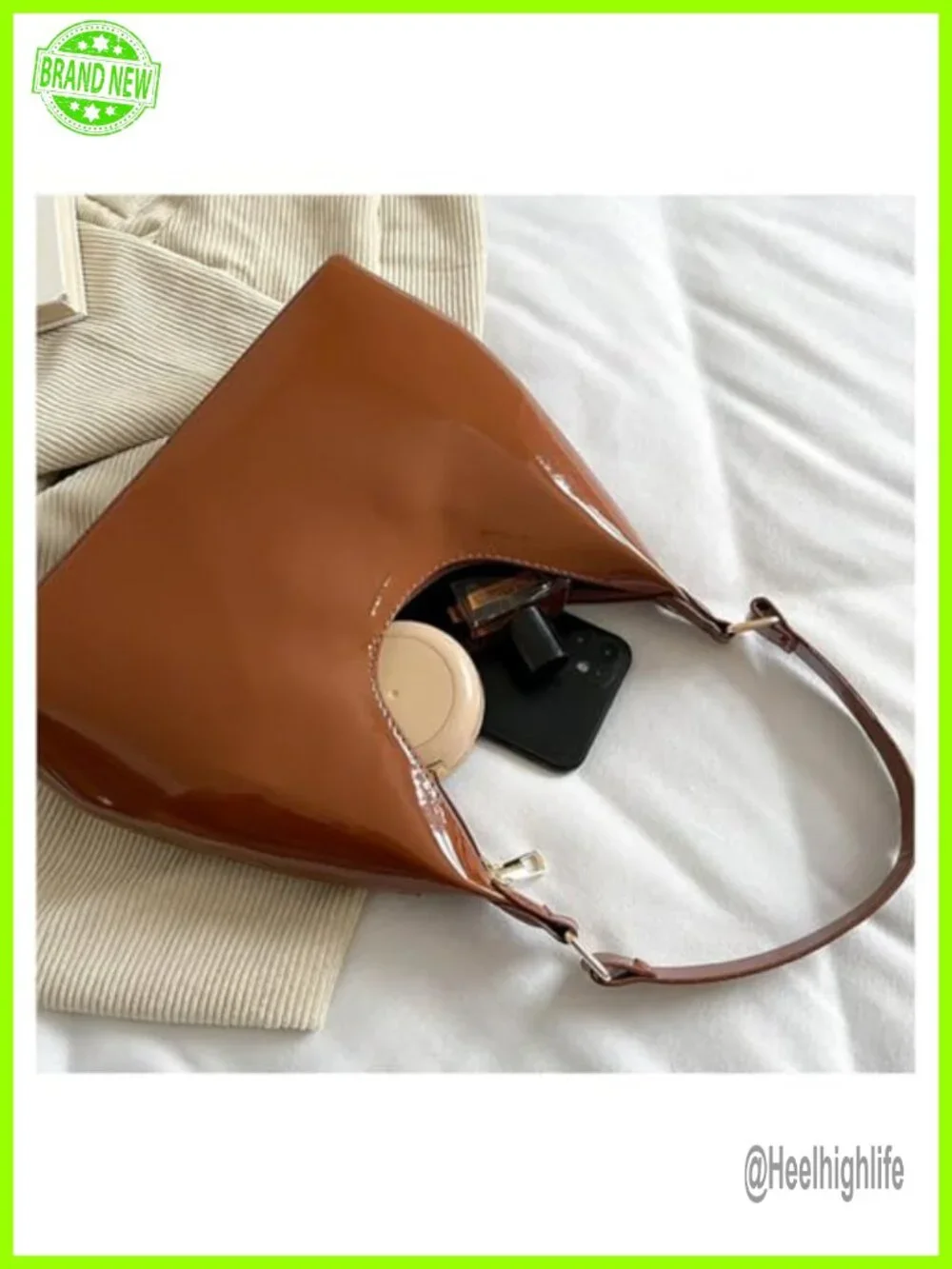 Patent Leather Hobo Bag Crescent Shoulder Bag Small Tote Satchel Purse